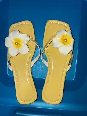 Yellow Floral square Toe Sandals for Women